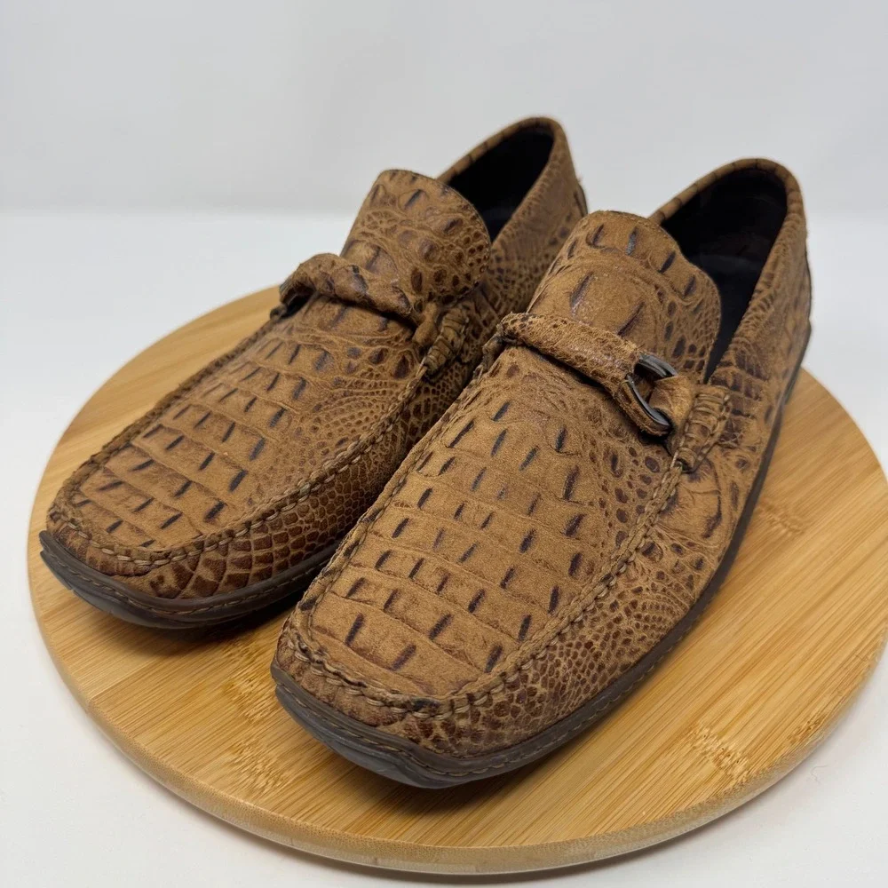 Donald J Pliner Loafers Mens 11 Brown Crocodile Embossed Bit ELEO I08 Italian